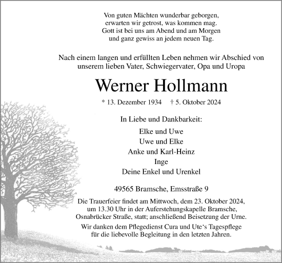 Traueranzeige von Werner Hollmann von Neue Osnabrücker Zeitung GmbH & Co. KG