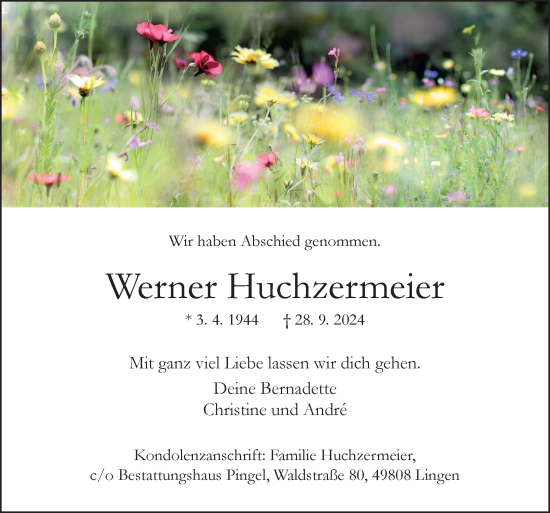 Traueranzeige von Werner Huchzermeier von Neue Osnabrücker Zeitung GmbH & Co. KG