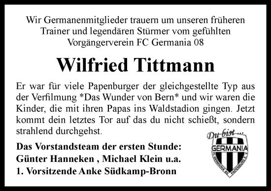 Traueranzeige von Wilfried Tittmann von Neue Osnabrücker Zeitung GmbH & Co. KG