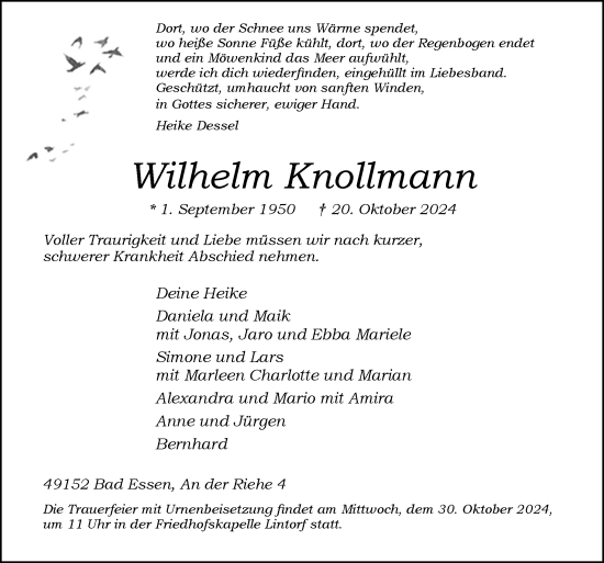 Traueranzeige von Wilhelm Knollmann von Neue Osnabrücker Zeitung GmbH & Co. KG