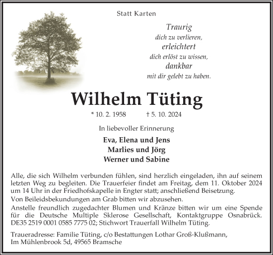 Traueranzeige von Wilhelm Tüting von Neue Osnabrücker Zeitung GmbH & Co. KG