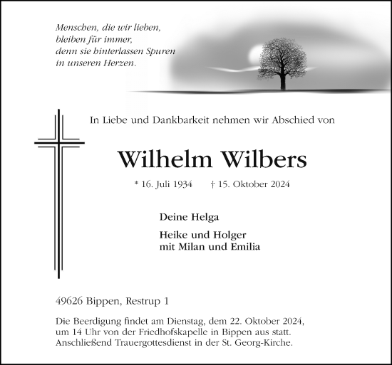 Traueranzeige von Wilhelm Wilbers von Neue Osnabrücker Zeitung GmbH & Co. KG