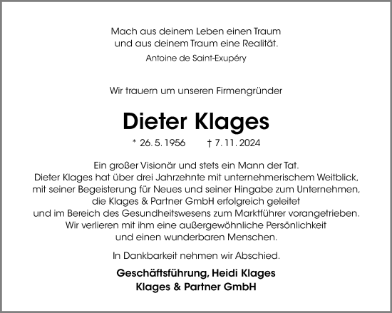 Traueranzeige von Dieter Klages von Neue Osnabrücker Zeitung GmbH & Co. KG