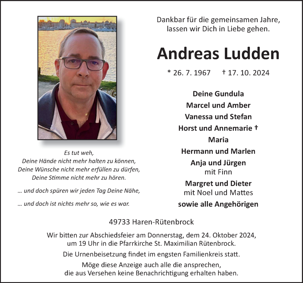  Traueranzeige für Andreas Ludden vom 21.10.2024 aus Neue Osnabrücker Zeitung GmbH & Co. KG