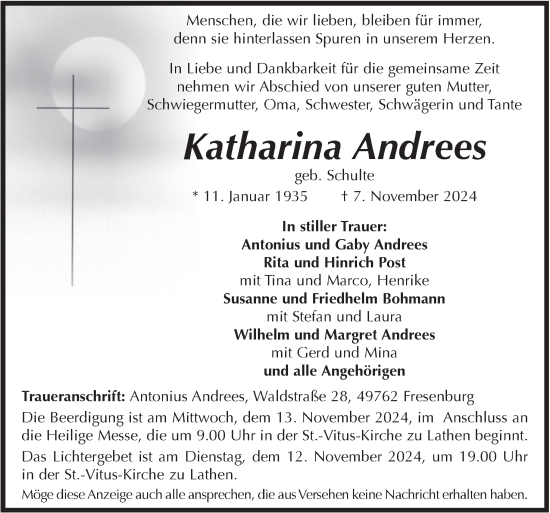 Traueranzeige von Katharina Andrees von Neue Osnabrücker Zeitung GmbH & Co. KG