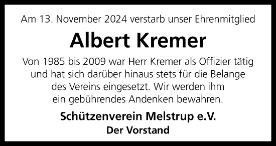 Traueranzeige von Albert Kremer von Neue Osnabrücker Zeitung GmbH & Co. KG