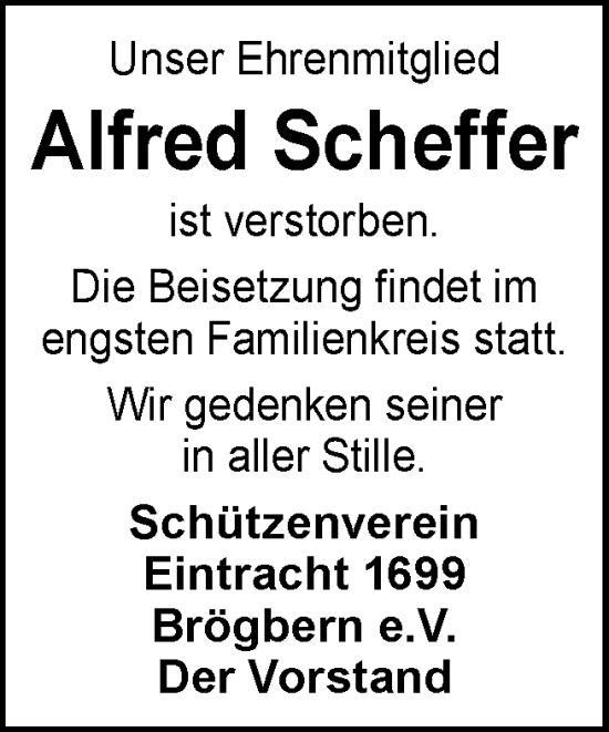 Traueranzeige von Alfred Scheffer von Neue Osnabrücker Zeitung GmbH & Co. KG