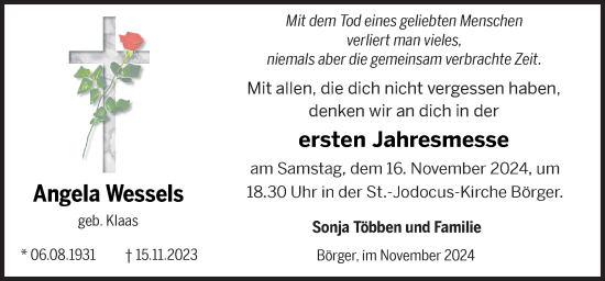 Traueranzeige von Angela Wessels von Neue Osnabrücker Zeitung GmbH & Co. KG