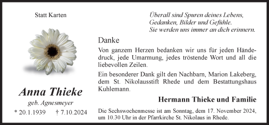 Traueranzeige von Anna Thieke von Neue Osnabrücker Zeitung GmbH & Co. KG