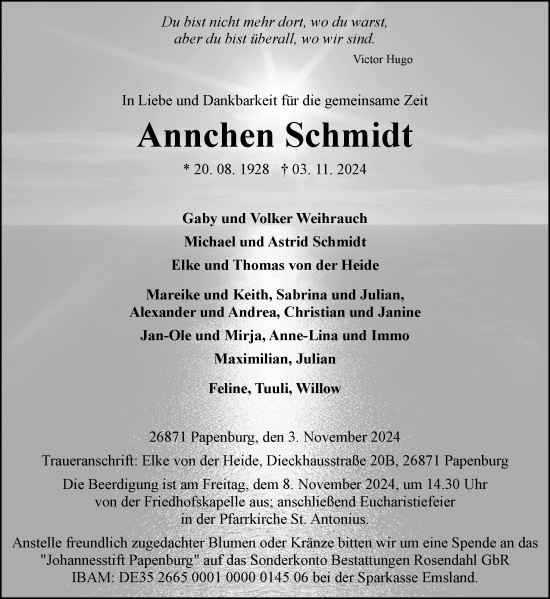 Traueranzeige von Annchen Schmidt von Neue Osnabrücker Zeitung GmbH & Co. KG