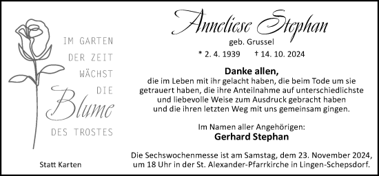 Traueranzeige von Anneliese Stephan von Neue Osnabrücker Zeitung GmbH & Co. KG