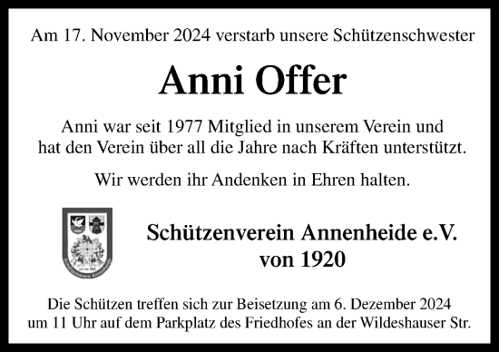 Traueranzeige von Anni Offer von DK Medien GmbH & Co. KG