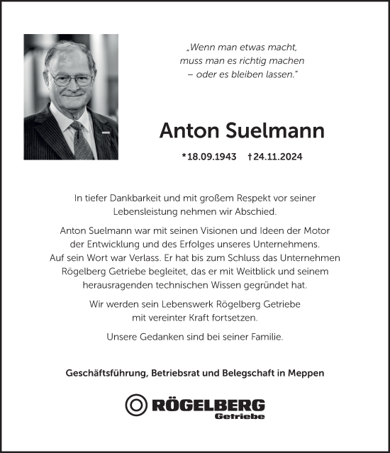 Traueranzeige von Anton Suelmann von Neue Osnabrücker Zeitung GmbH & Co. KG