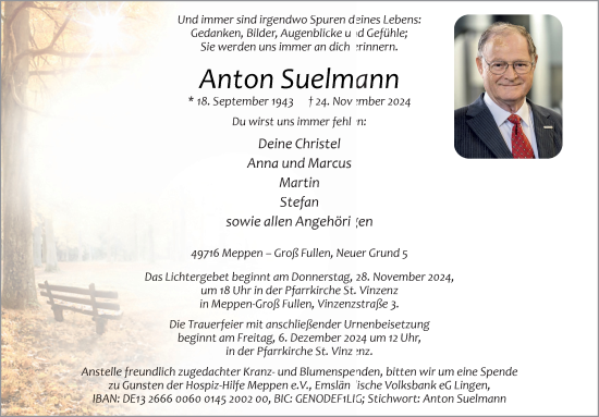 Traueranzeige von Anton Suelmann von Neue Osnabrücker Zeitung GmbH & Co. KG