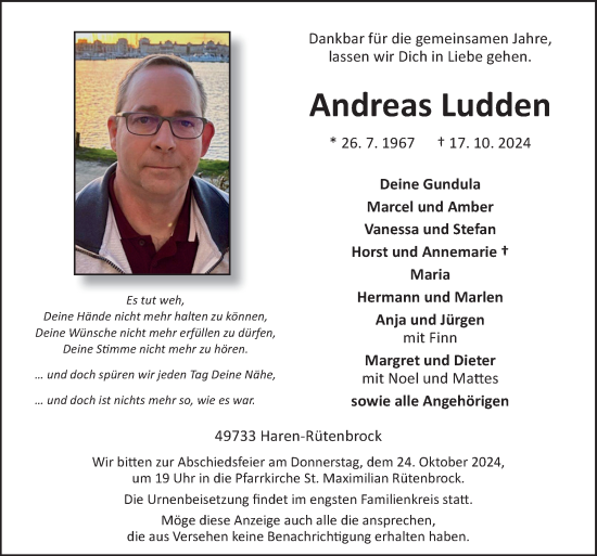 Traueranzeige von Andreas Ludden von Neue Osnabrücker Zeitung GmbH & Co. KG