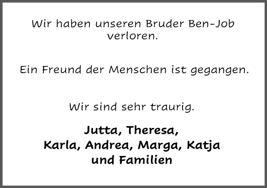 Traueranzeige von Ben-Job  von Neue Osnabrücker Zeitung GmbH & Co. KG