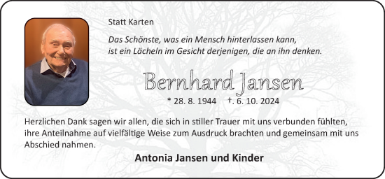 Traueranzeige von Bernhard Jansen von Neue Osnabrücker Zeitung GmbH & Co. KG