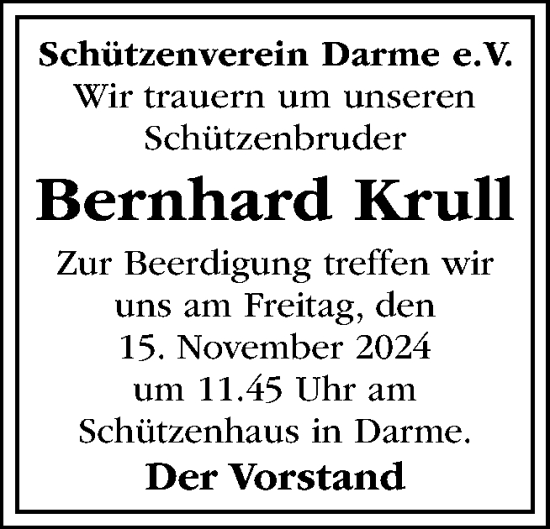 Traueranzeige von Bernhard Krull von Neue Osnabrücker Zeitung GmbH & Co. KG