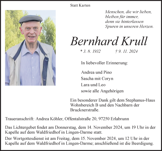 Traueranzeige von Bernhard Krull von Neue Osnabrücker Zeitung GmbH & Co. KG