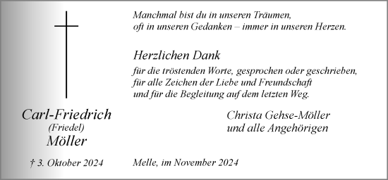 Traueranzeige von Carl-Friedrich Möller von Neue Osnabrücker Zeitung GmbH & Co. KG