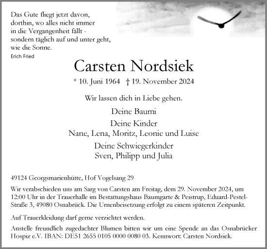 Traueranzeige von Carsten Nordsiek von Neue Osnabrücker Zeitung GmbH & Co. KG