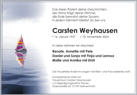 Traueranzeige von Carsten Weyhausen von DK Medien GmbH & Co. KG