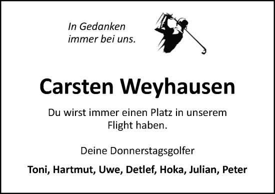 Traueranzeige von Carsten Weyhausen von DK Medien GmbH & Co. KG