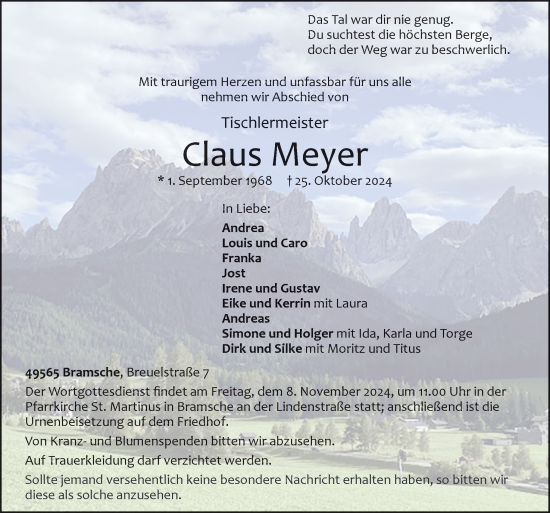 Traueranzeige von Claus Meyer von Neue Osnabrücker Zeitung GmbH & Co. KG