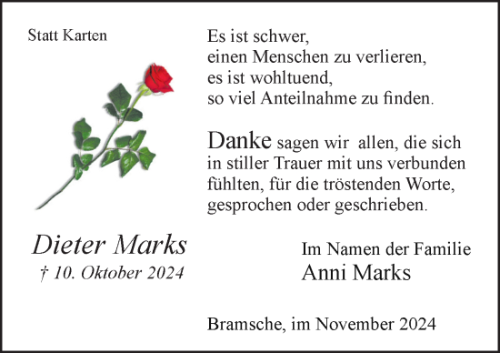 Traueranzeige von Dieter Marks von Neue Osnabrücker Zeitung GmbH & Co. KG