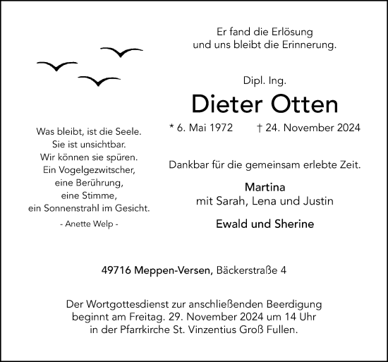 Traueranzeige von Dieter Otten von Neue Osnabrücker Zeitung GmbH & Co. KG