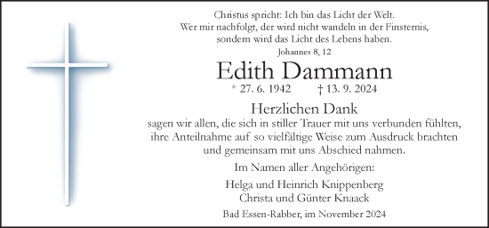 Traueranzeige von Edith Dammann von Neue Osnabrücker Zeitung GmbH & Co. KG