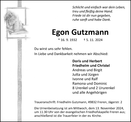 Traueranzeige von Egon Gutzmann von Neue Osnabrücker Zeitung GmbH & Co. KG