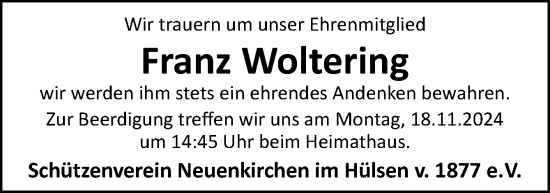 Traueranzeige von Franz Woltering von Neue Osnabrücker Zeitung GmbH & Co. KG