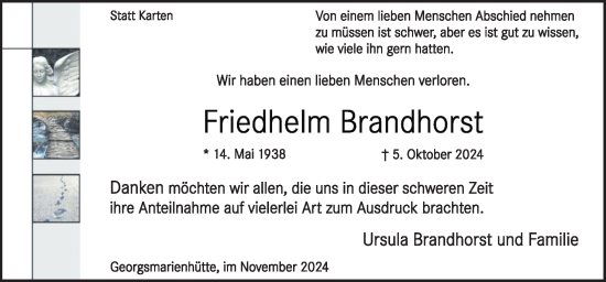 Traueranzeige von Frriedhelm Brandhorst von Neue Osnabrücker Zeitung GmbH & Co. KG