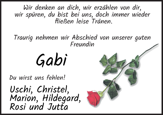 Traueranzeige von Gabi  von DK Medien GmbH & Co. KG