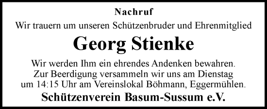 Traueranzeige von Georg Stienke von Neue Osnabrücker Zeitung GmbH & Co. KG