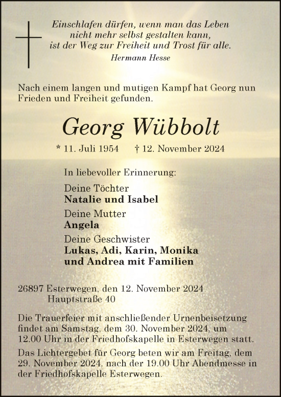 Traueranzeige von Georg Wübbolt von Neue Osnabrücker Zeitung GmbH & Co. KG