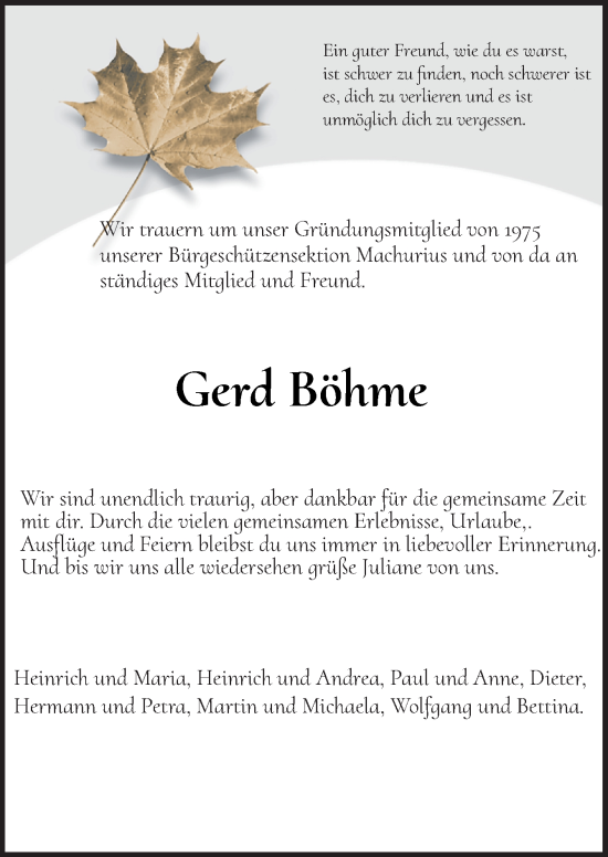 Traueranzeige von Gerd Böhme von Neue Osnabrücker Zeitung GmbH & Co. KG