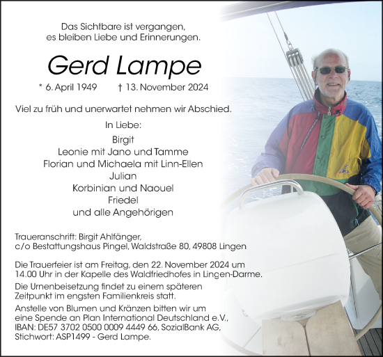 Traueranzeige von Gerd Lampe von Neue Osnabrücker Zeitung GmbH & Co. KG