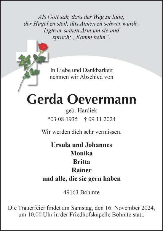 Traueranzeige von Gerda Oevermann von Neue Osnabrücker Zeitung GmbH & Co. KG