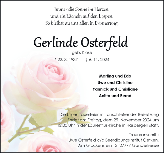 Traueranzeige von Gerlinde Osterfeld von DK Medien GmbH & Co. KG