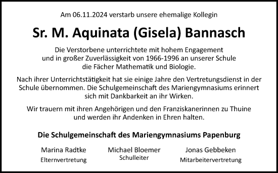 Traueranzeige von Gisela Bannasch von Neue Osnabrücker Zeitung GmbH & Co. KG