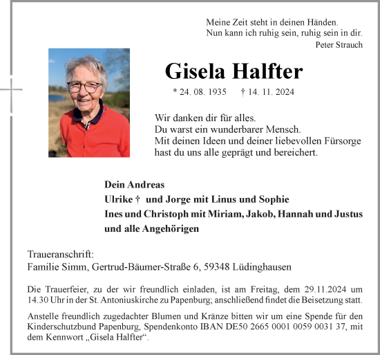 Traueranzeige von Gisela Halfter von Neue Osnabrücker Zeitung GmbH & Co. KG