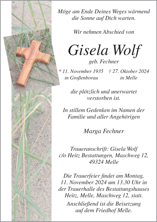 Traueranzeige von Gisela Wolf von Neue Osnabrücker Zeitung GmbH & Co. KG