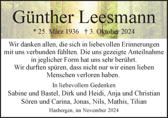 Traueranzeige von Günther Leesmann von Neue Osnabrücker Zeitung GmbH & Co. KG