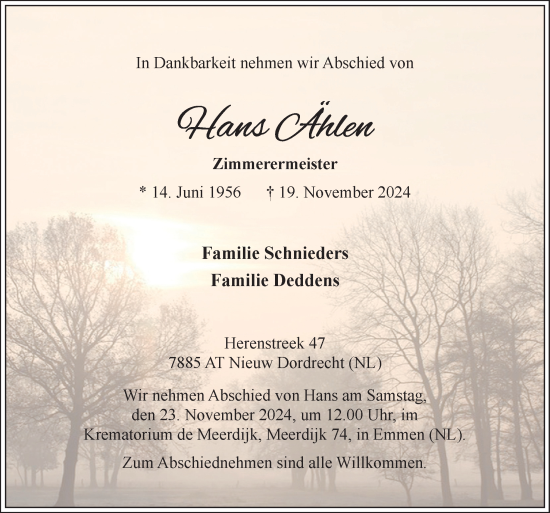 Traueranzeige von Hans Ählen von Neue Osnabrücker Zeitung GmbH & Co. KG