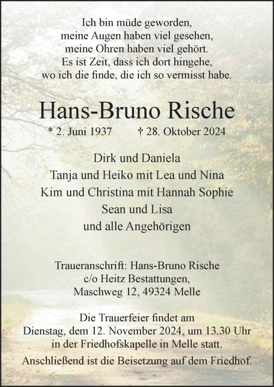 Traueranzeige von Hans-Bruno Rische von Neue Osnabrücker Zeitung GmbH & Co. KG