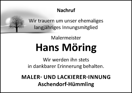 Traueranzeige von Hans Möring von Neue Osnabrücker Zeitung GmbH & Co. KG