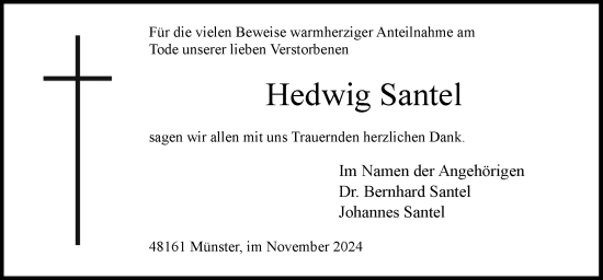 Traueranzeige von Hedwig Santel von Neue Osnabrücker Zeitung GmbH & Co. KG