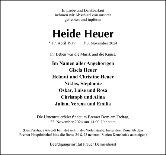 Traueranzeige von Heide Heuer von DK Medien GmbH & Co. KG